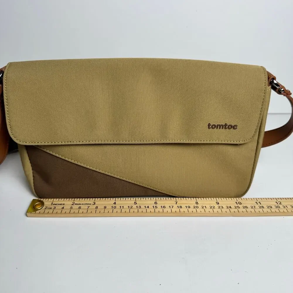 tomtoc Canvas Crossbody Shoulder Messenger Bag Khaki Brown Tablet Travel Case